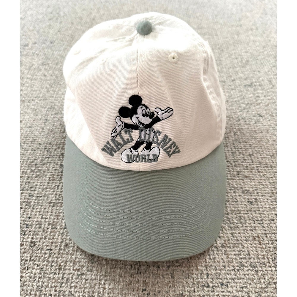 Walt Disney World Mickey Mouse Baseball Cap Hat White Green Adjustable Strapback
